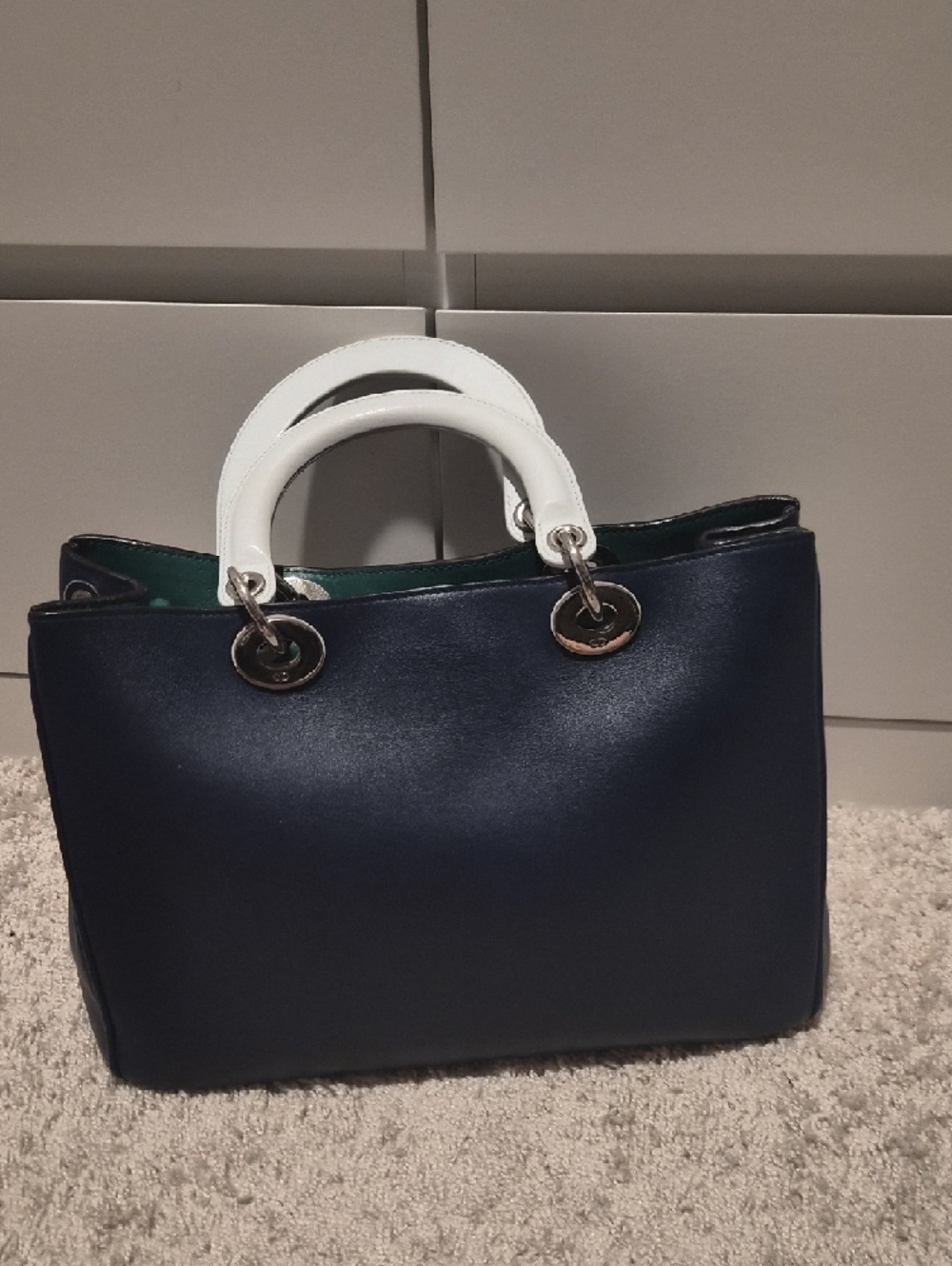 Dior Navy Diorissiomo with Whitish Bluish Handle and Silver Hardware - Picture 7 of 15